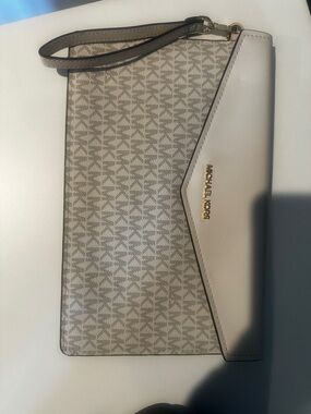 Michael Kors Beige and Taupe Signature Wristlet Clutch